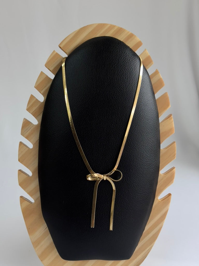 Gold Ribbon Tie Necklace
