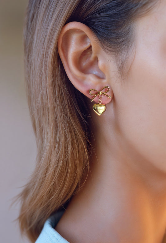 Bow & Heart Drop Studs