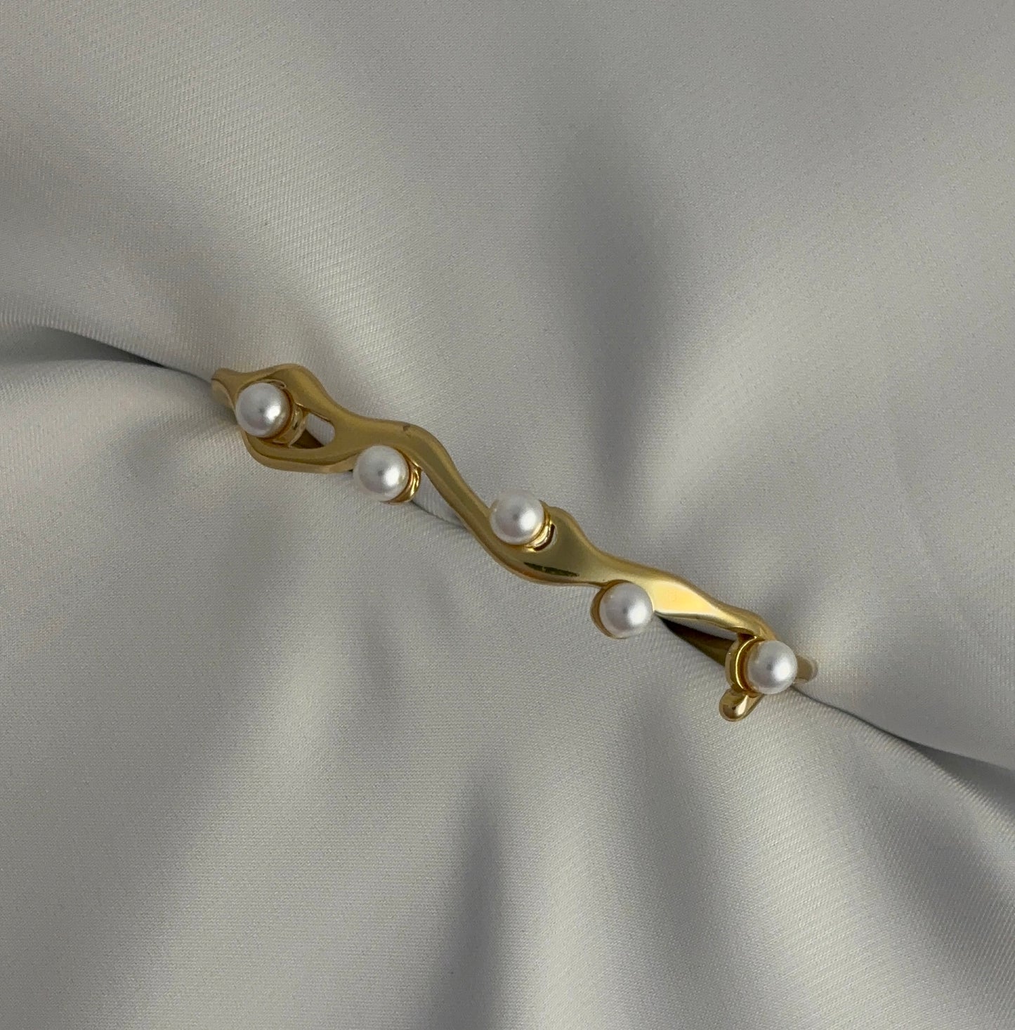 Golden Wave Pearl Cuff Bracelet