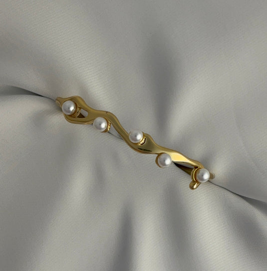Golden Wave Pearl Cuff Bracelet