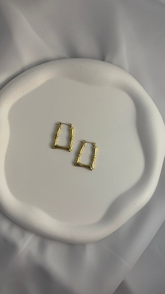 Gold Bamboo Square Hoop Earrings