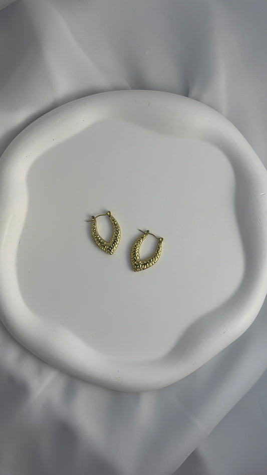 Gold Hammered Marquise Hoop Earrings
