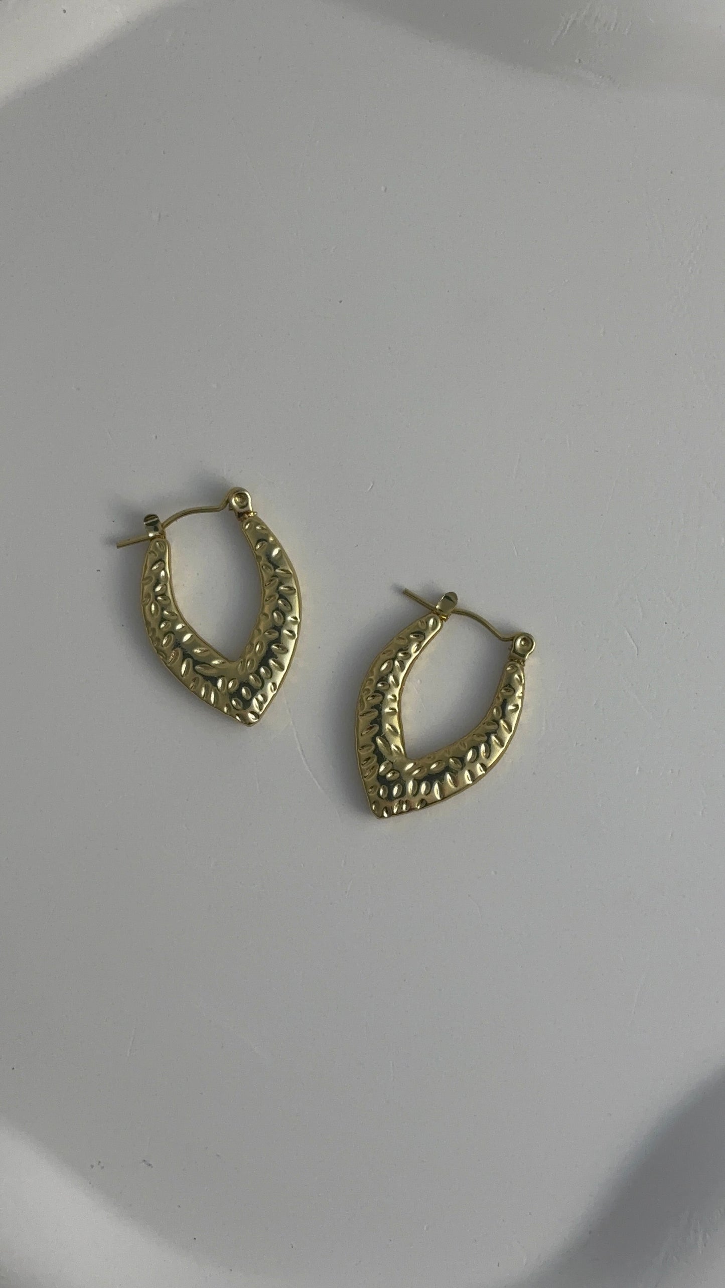 Gold Hammered Marquise Hoop Earrings
