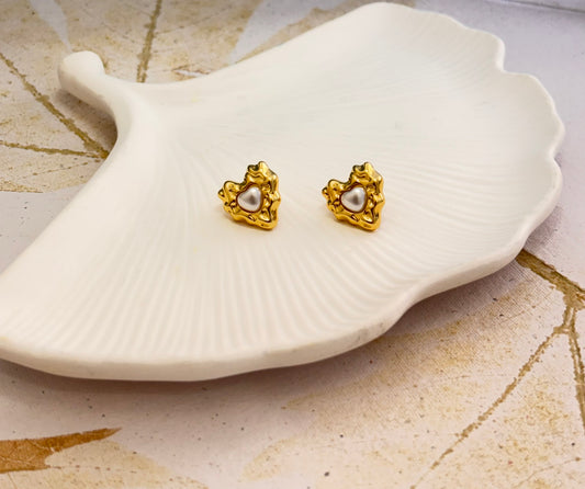 Molten Pearl Heart Studs