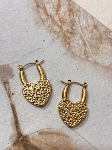 Pebble Heart Hoop Earrings