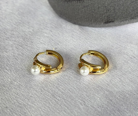 Pearl-Accented Gold Huggie Earrings