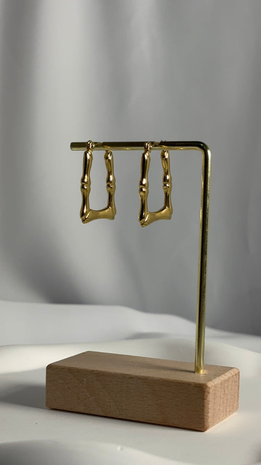 Gold Bamboo Square Hoop Earrings