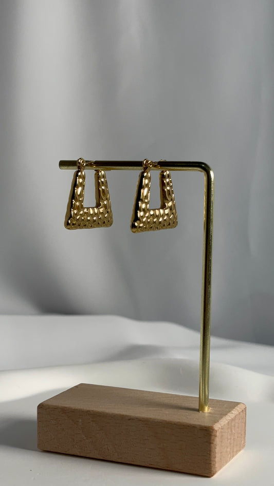 Textured Gold Open-Square Hoop Earrings