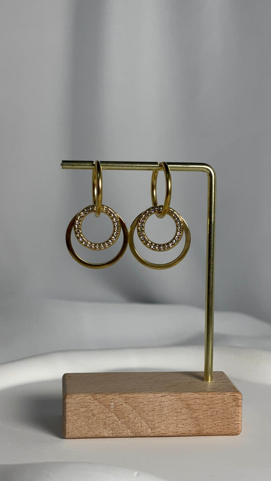 Radiant Dual-Hoop Crystal Gold Earrings