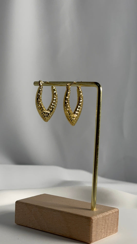 Gold Hammered Marquise Hoop Earrings