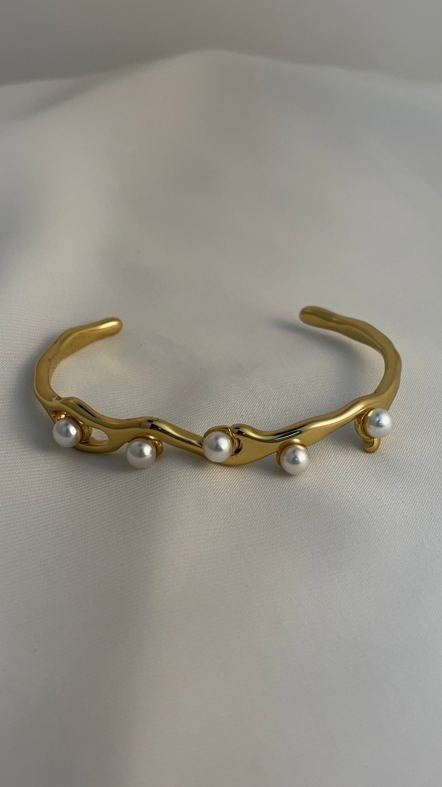 Golden Wave Pearl Cuff Bracelet