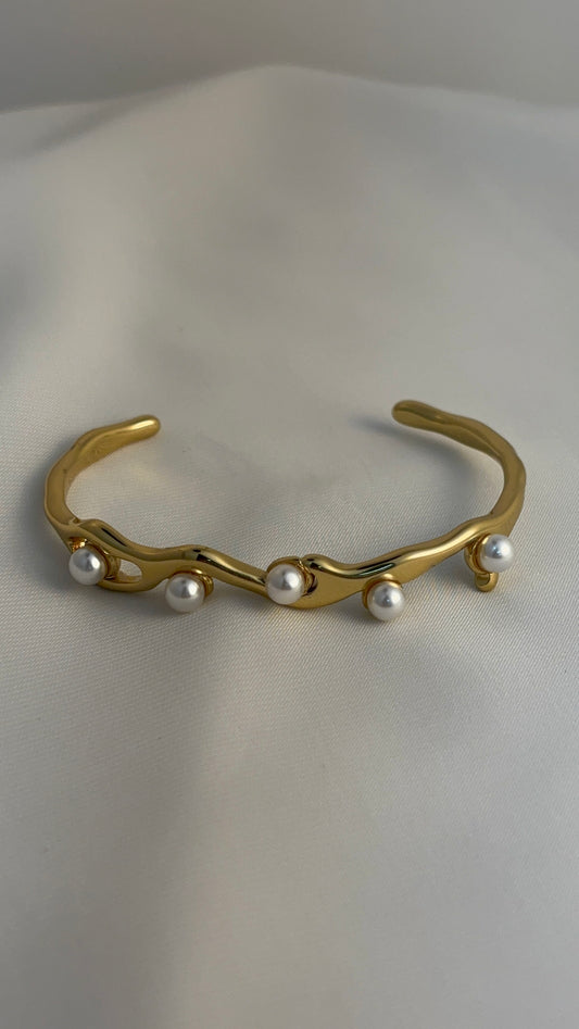 Golden Wave Pearl Cuff Bracelet