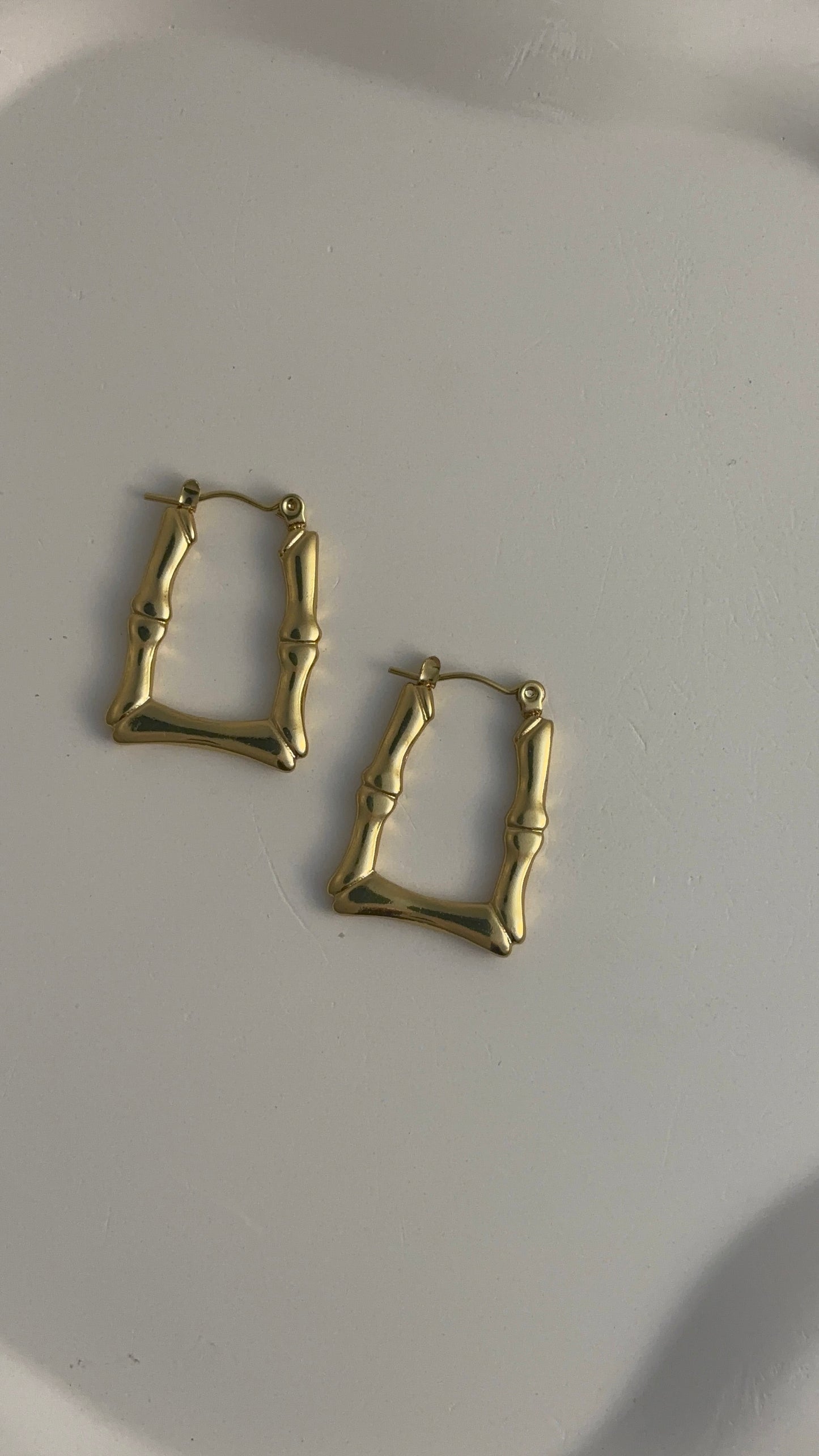 Gold Bamboo Square Hoop Earrings