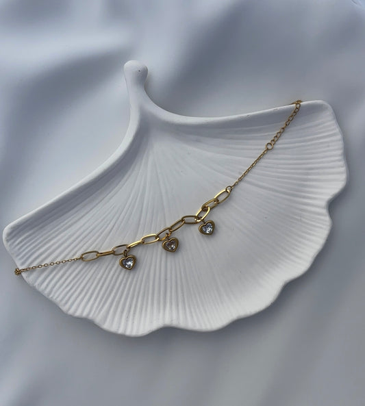 Golden LoveLink Bracelet with Crystal Heart Charms