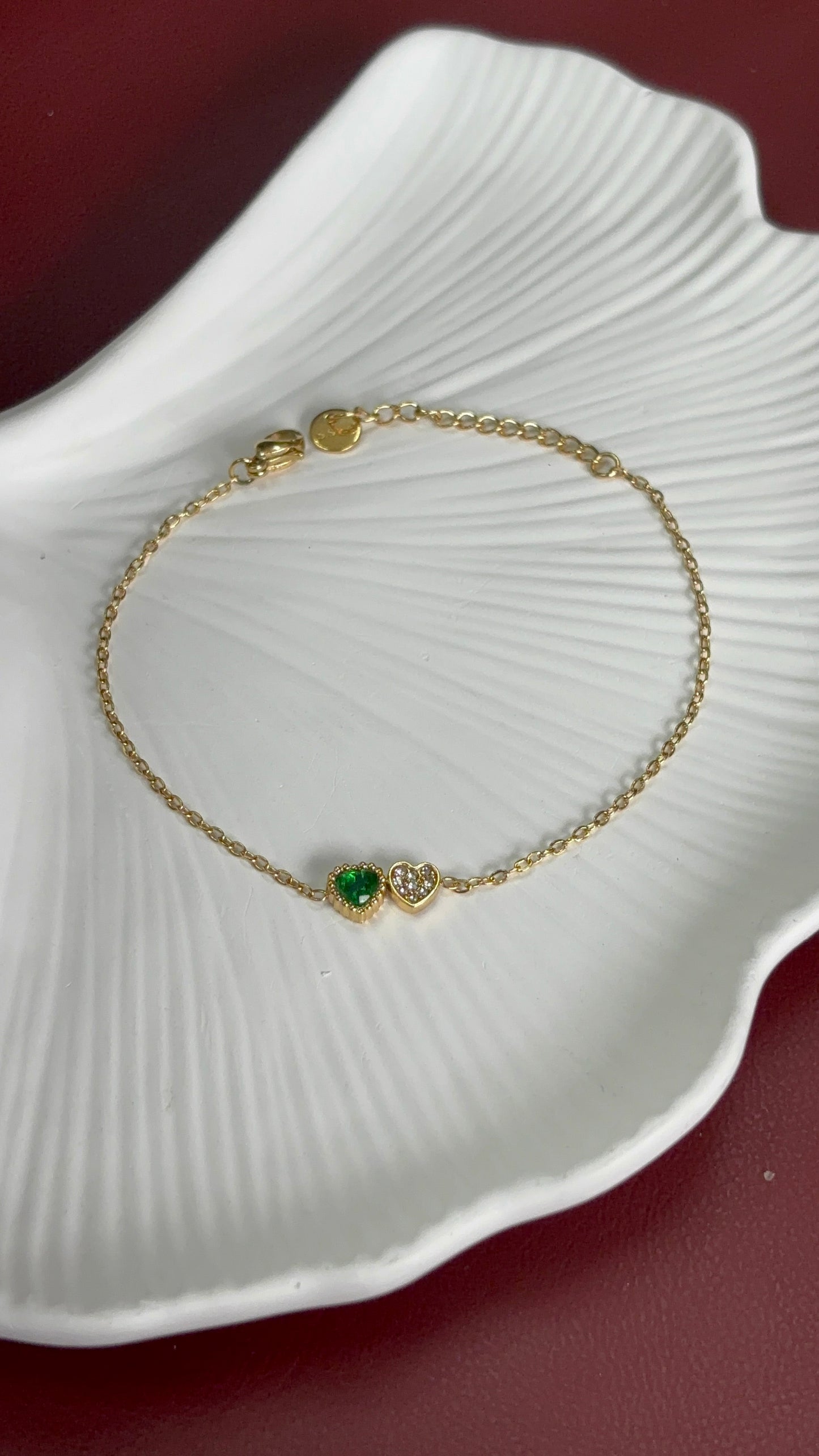 Double Heart Charm Bracelet – Emerald & Crystal